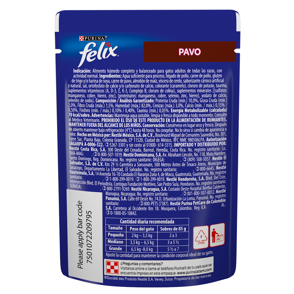 Purina Felix Pouch Gatos Pavo en salsa 85gr